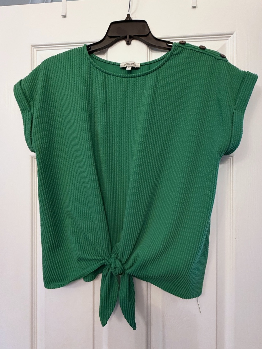 Set the Stage Green Tie-Front Women's Top